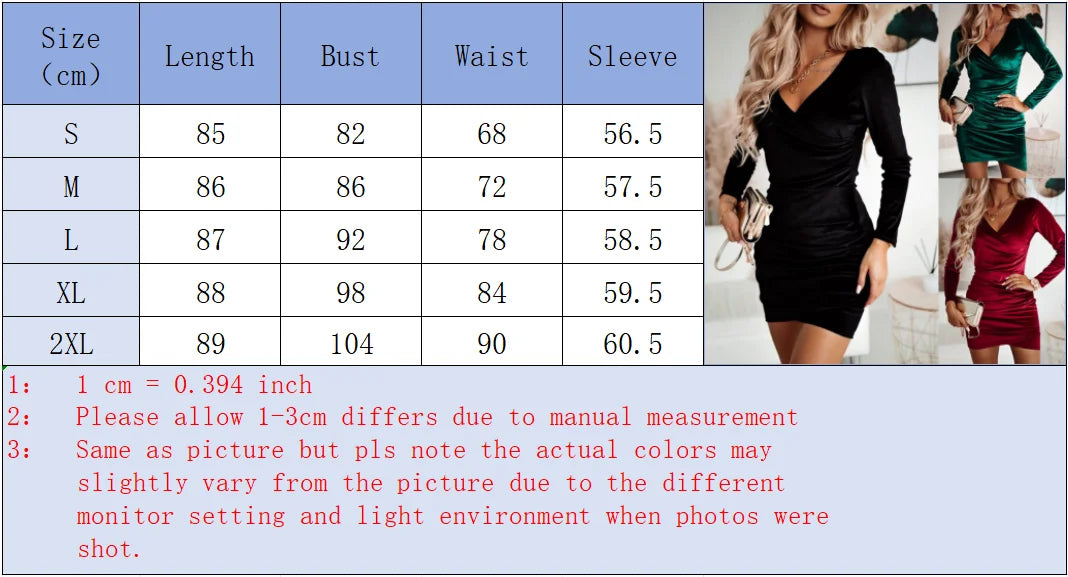 Lady Bodycon Solid Color Velvet Dress Women V-Neck Long Sleeved Mini Dress Autumn Winter New Year Party Luxury Dress