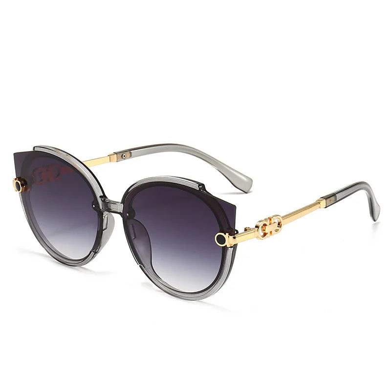 Óculos de sol redondos femininos, óculos de sol estilo olho de gato de marca de luxo, óculos vintage masculinos, óculos pretos, proteção UV400