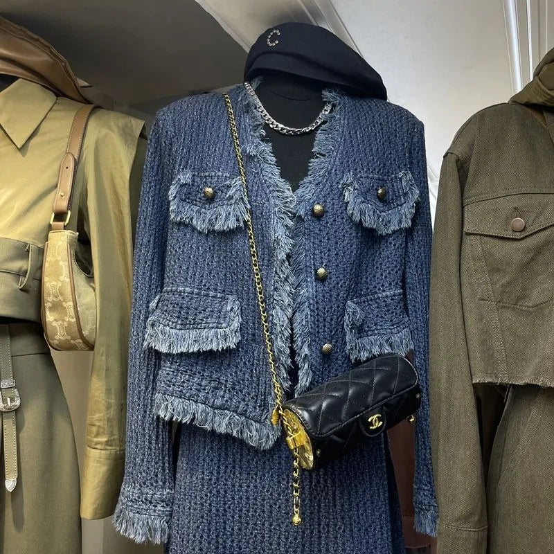 Elegant Vintage Autumn New Long Sleeve Loose Coat Women High Waist Straight Loose Pants 2026 New Denim Two Piece Sets