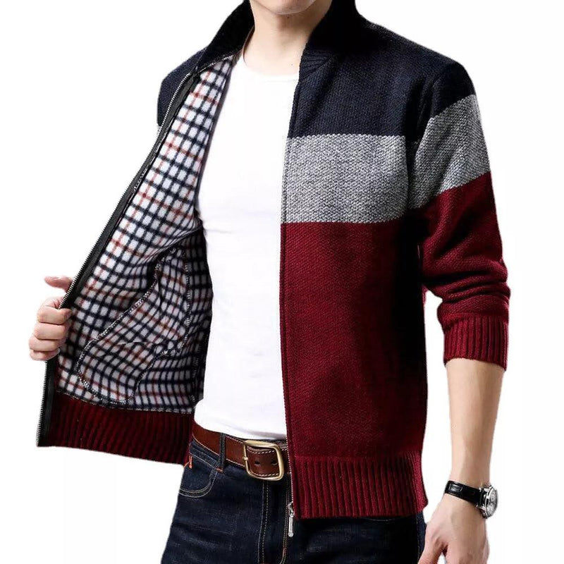 Cardigan Masculino Trespassado Moda Malha Plus Size Suéter Costura Colorblock Gola Alta Casacos Jaquetas - CRAVO ROSE