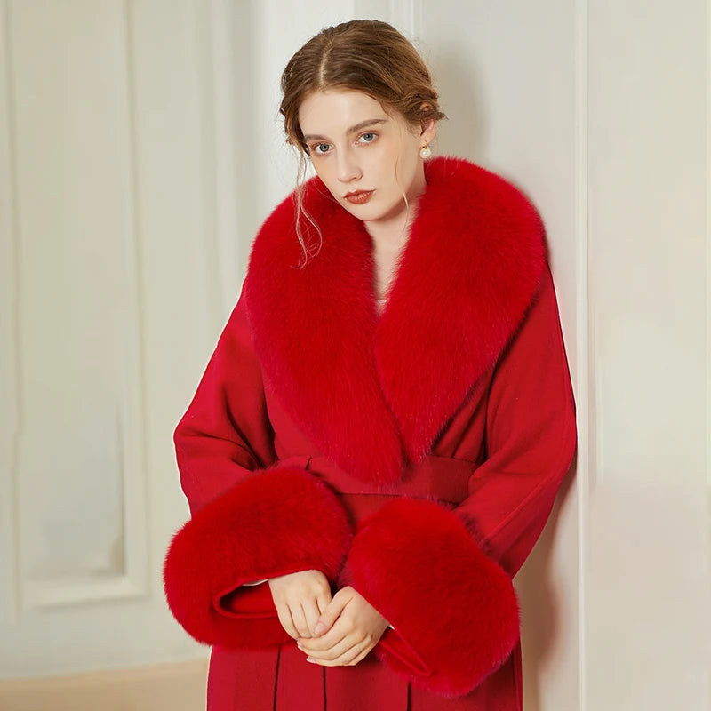 Luxury 2025 Real Fox Fur Collar And Cuffs Set for Women Winter Neck Warmer Fashion Scarf ShawlS Wrap Combo Large Size Furry Fur