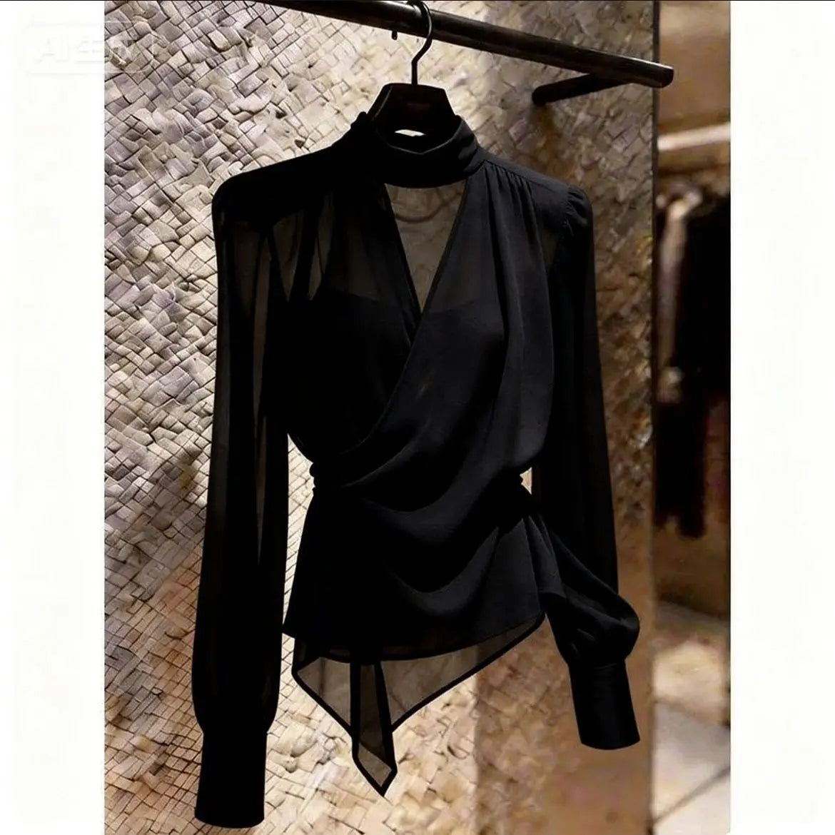Elegant V-Neck Long Sleeve Women's Shirt Asymmetric Fashionable Versatile Top for Summer Season French Style Slim Fit Shirt