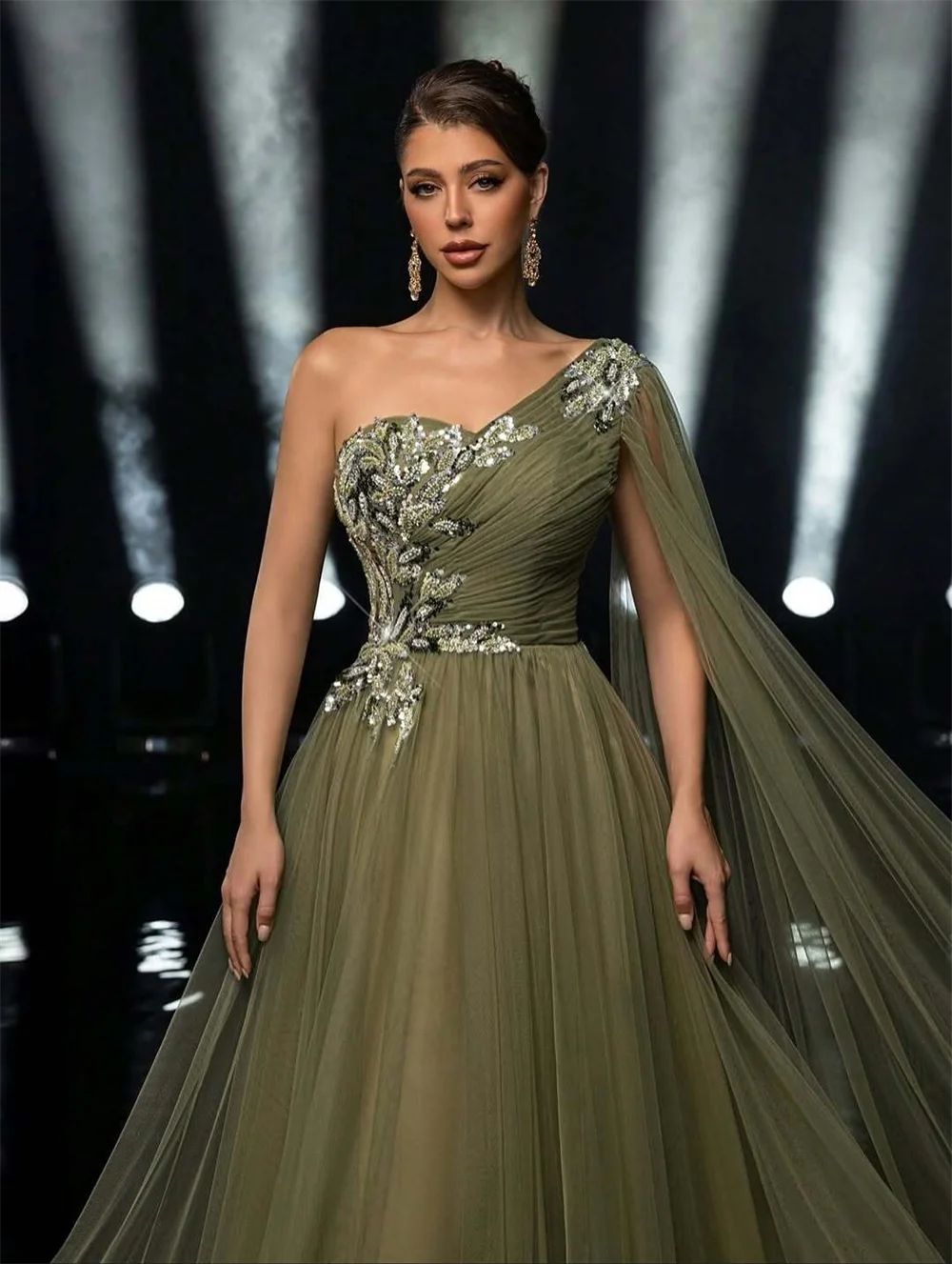 Customized Sequin Floral Prom Dress One Shoulder Tulle Evening Dress Women’s Elegant Quinceanera Party Dress for Special Events
