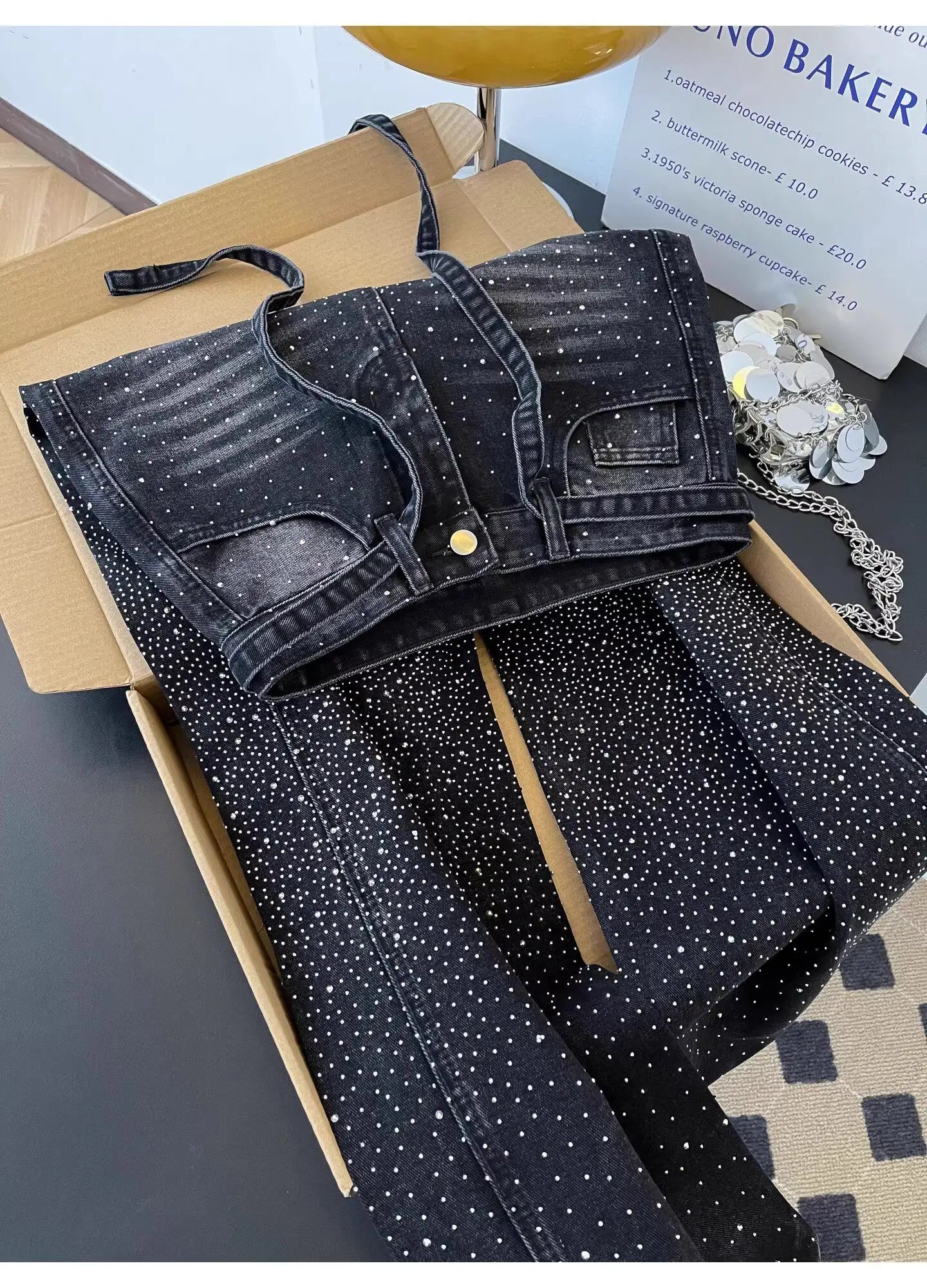 Glittering Rhinestone Denim Pants Women's Jeans New Wide Leg Design Sensation Floor-Length Pants Loose Jeans
