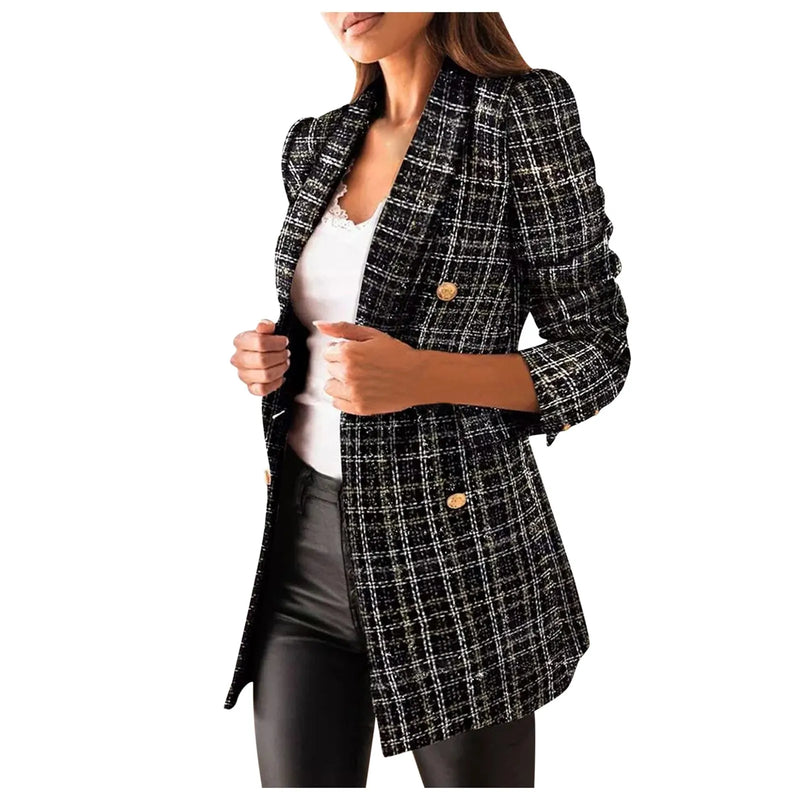 Jaquetas longas femininas, manga comprida, gola de terno casual, bolso estampado, casacos de inverno plus size
