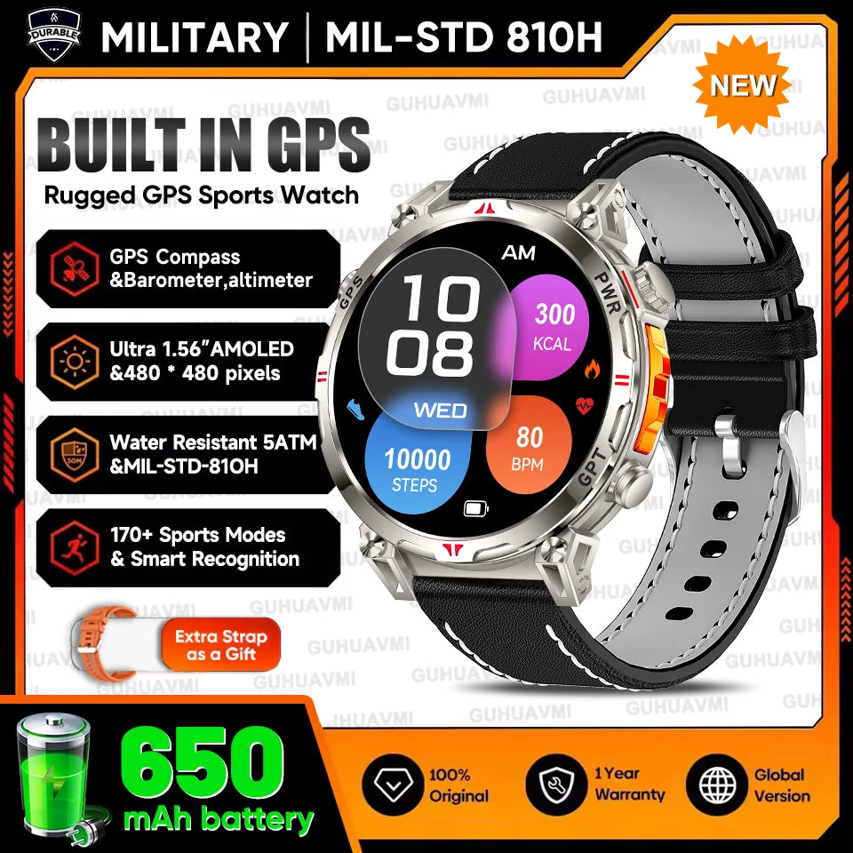 2025New Military T-Rex3 Ultra GPS SmartWatch Built in GPS Compass Altimeter Barometer 5ATM Waterproof 650mAh Sports Bracelet Men