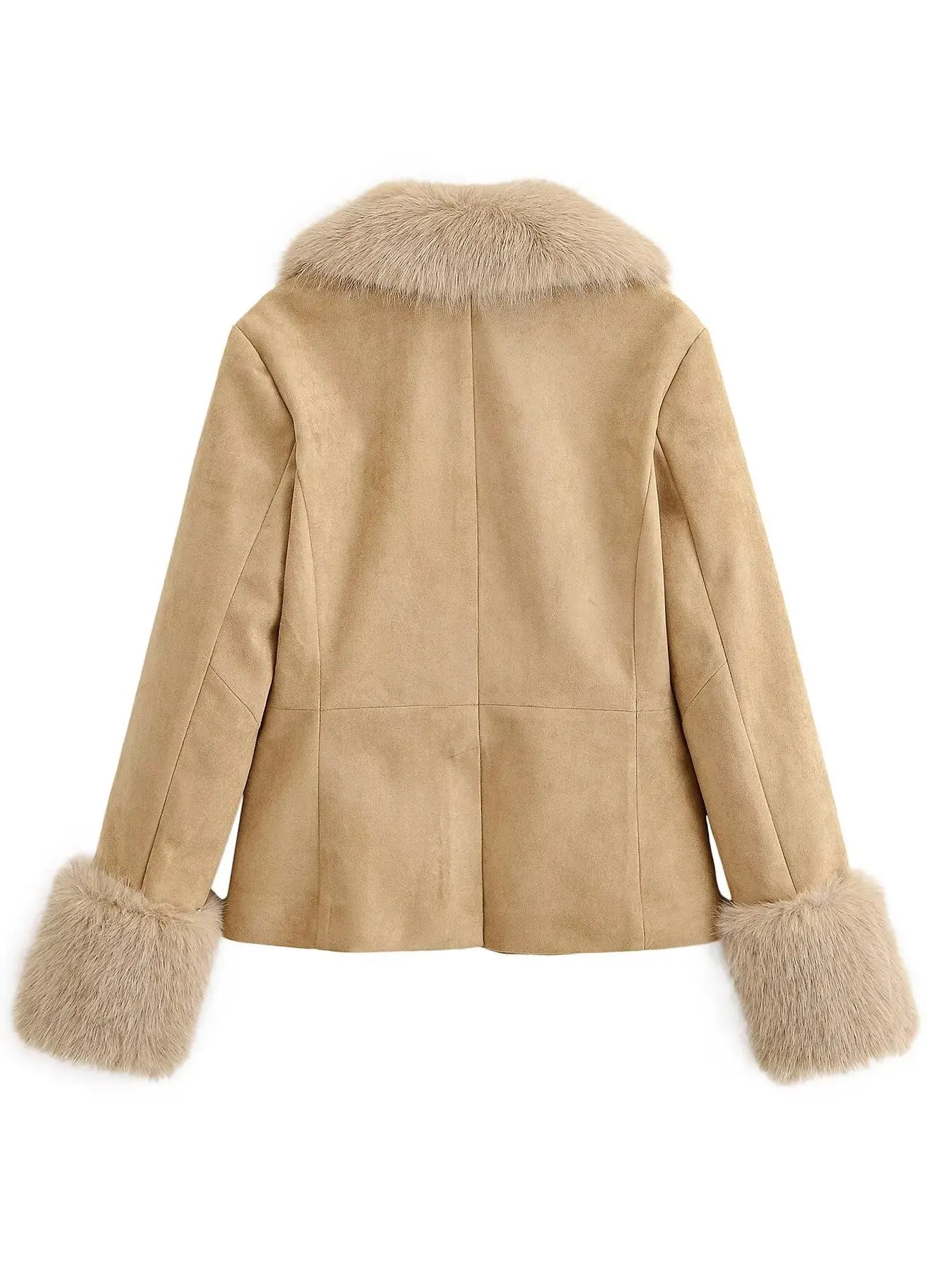 KONDALA Fall Fur Collar Suede Blazer Women's Elegant Buttons Slim Suit Jacket 2025 Autumn Fashion High Street Faux Fur Blazer