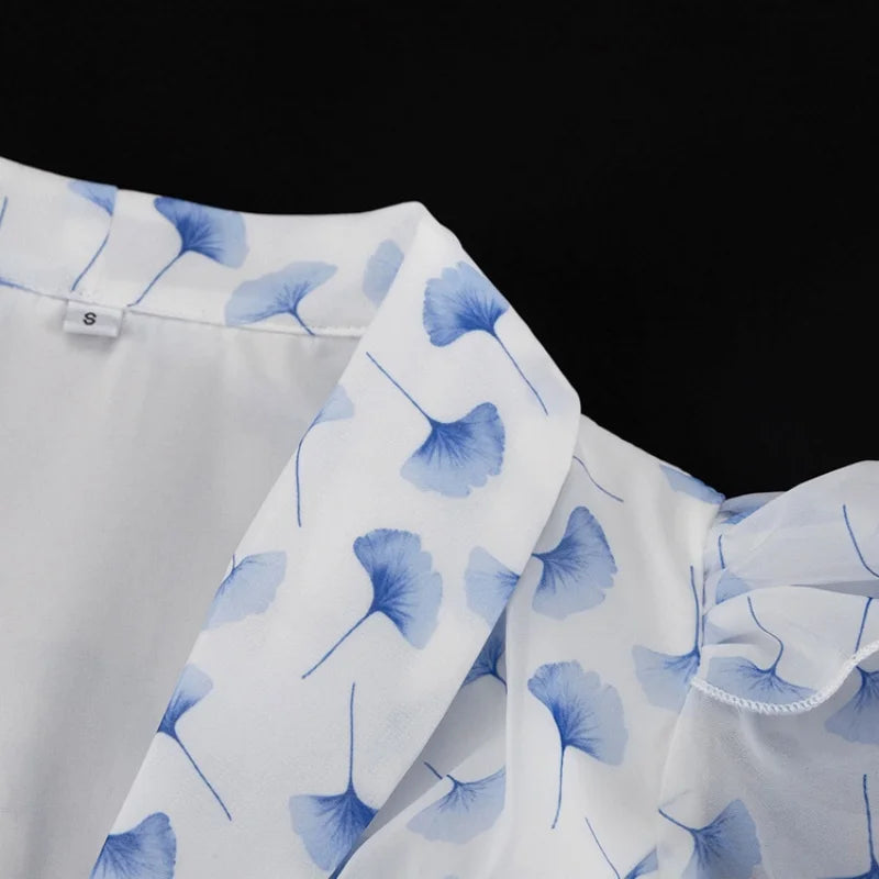 Floral Print 2 Piece Sets Women Outfit Summer Clothing Women Puff Sleeve V-Neck Blouse Top Mermaid Skirt Suit Fashion Dress Sets