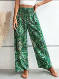 Calças de cintura alta com estampa da moda, pernas largas, primavera-verão, roupas femininas, calças casuais soltas, faixas elásticas, estilo boho, calças de praia