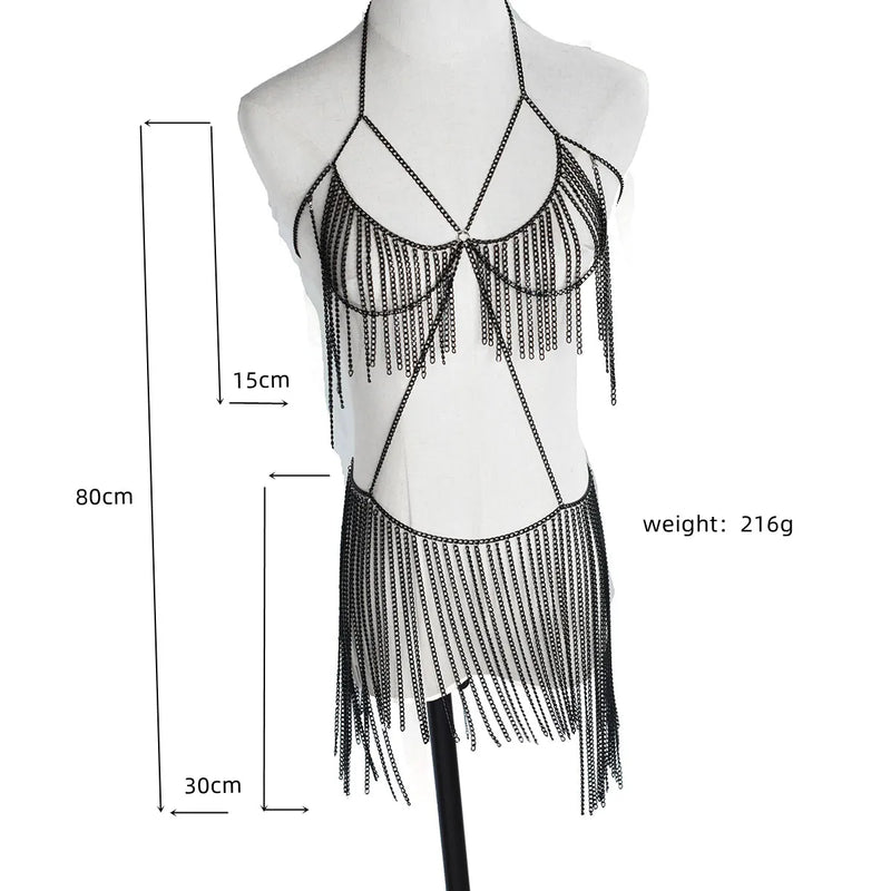 Sexy Fashion Women's Body Jewelry Punk Personality Metal Long Harness  Dress Underwear Accessories Party Festival Gift