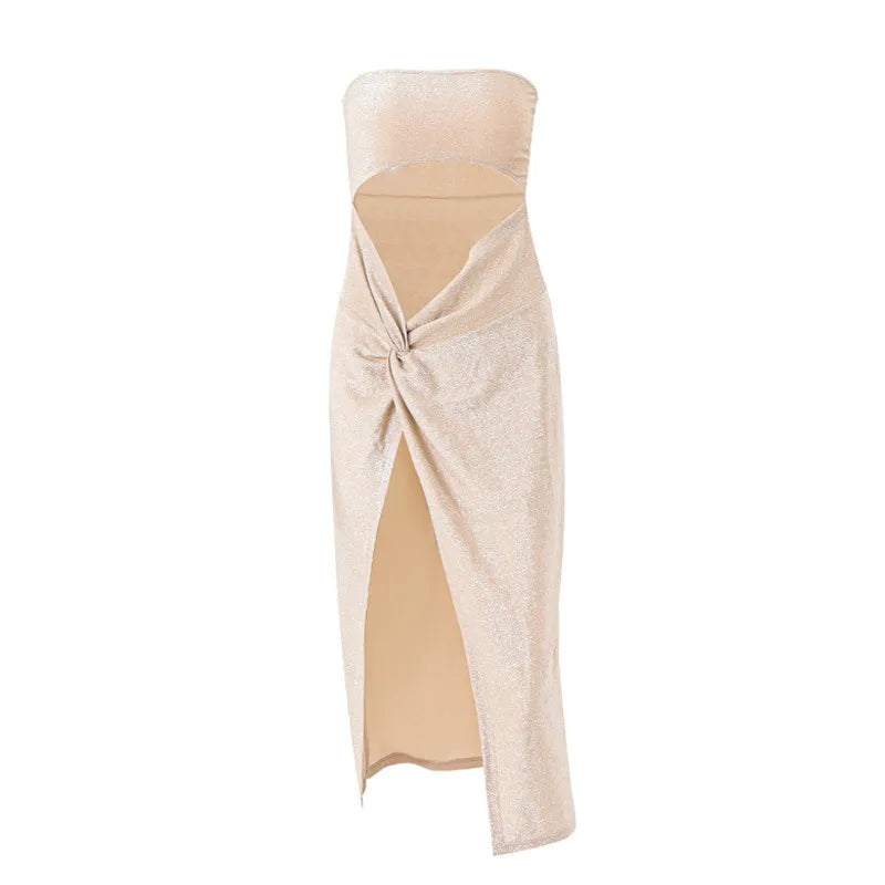 Candyhot Sexy Sleeveless Slit Dress Hollow Out Elegant Skinny Women Long Dresses Summer 2024  Fashion Ladies Party Club Vestidos