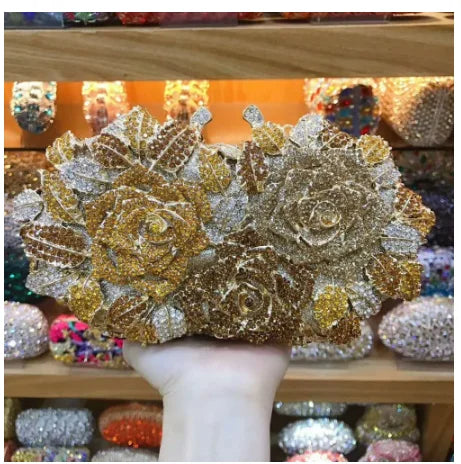 Pedras de cor prata Bolsa de embreagem de dinheiro para mulheres, bolsas nupciais cristal, festa de casamento, bolsa para casamento - CRAVO ROSE
