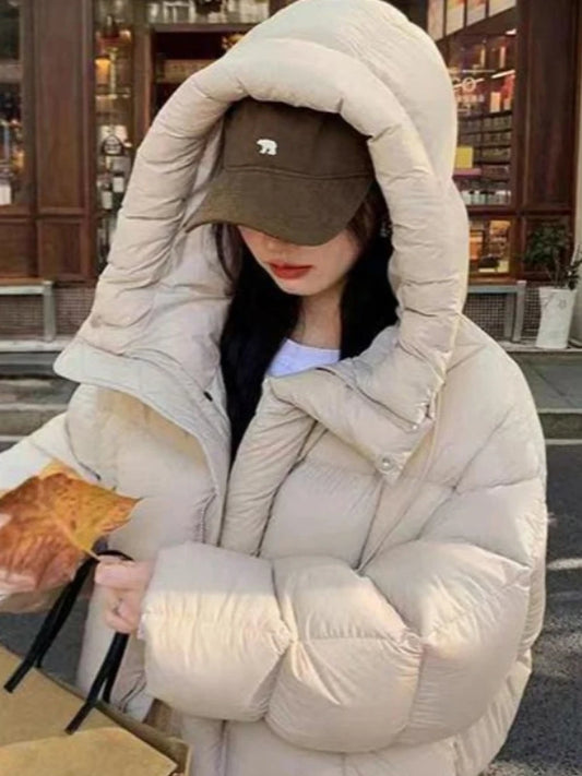 Sli ort Cotton Jaet Women's Winter Faion Bread Design Hooded American Sle Cact Size Ladies' Korean Version Coat