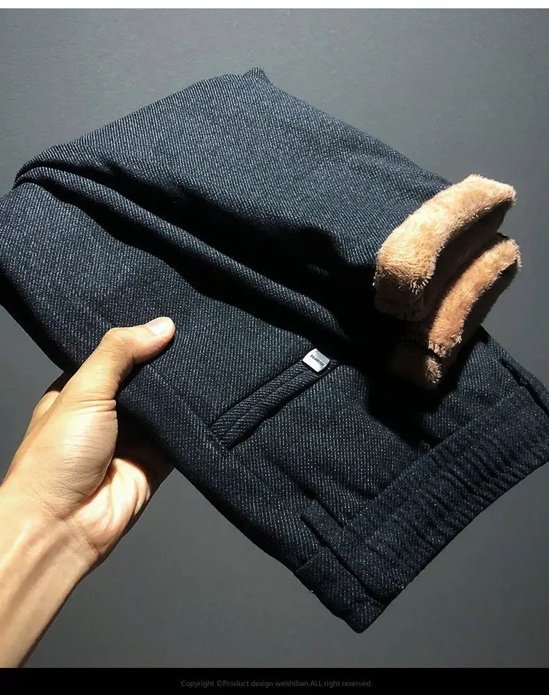 Korean Fashion Fleece Plush Mens Casual Full Length Elastic Waist Autumn and Winter Thickened Drawstring Sports Joggers Trousers