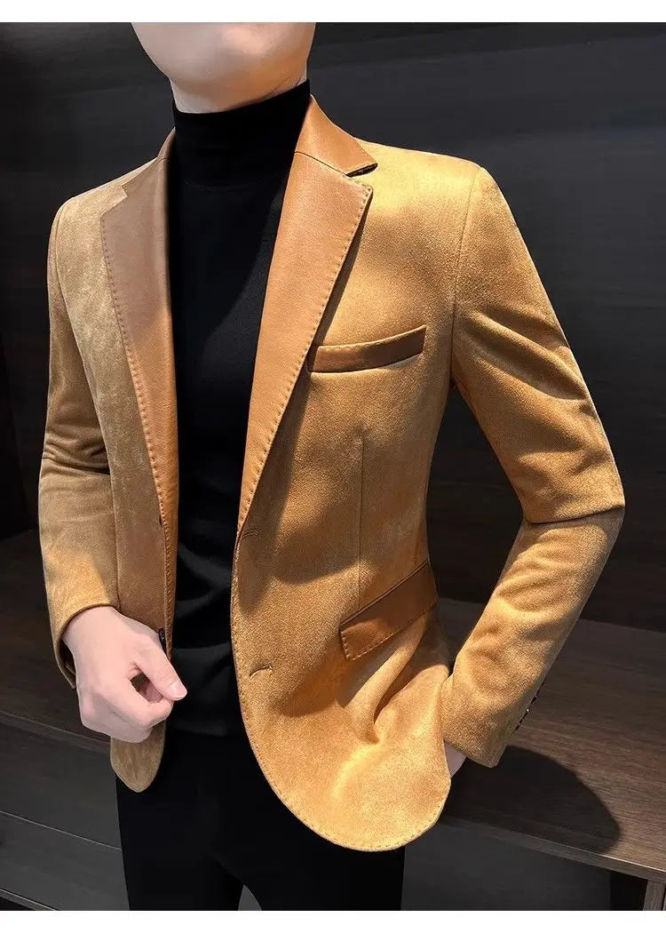 Jaqueta masculina de abotoamento único, nova, vintage, de grife de luxo, roupas de primavera de alta qualidade, ternos e blazers masculinos