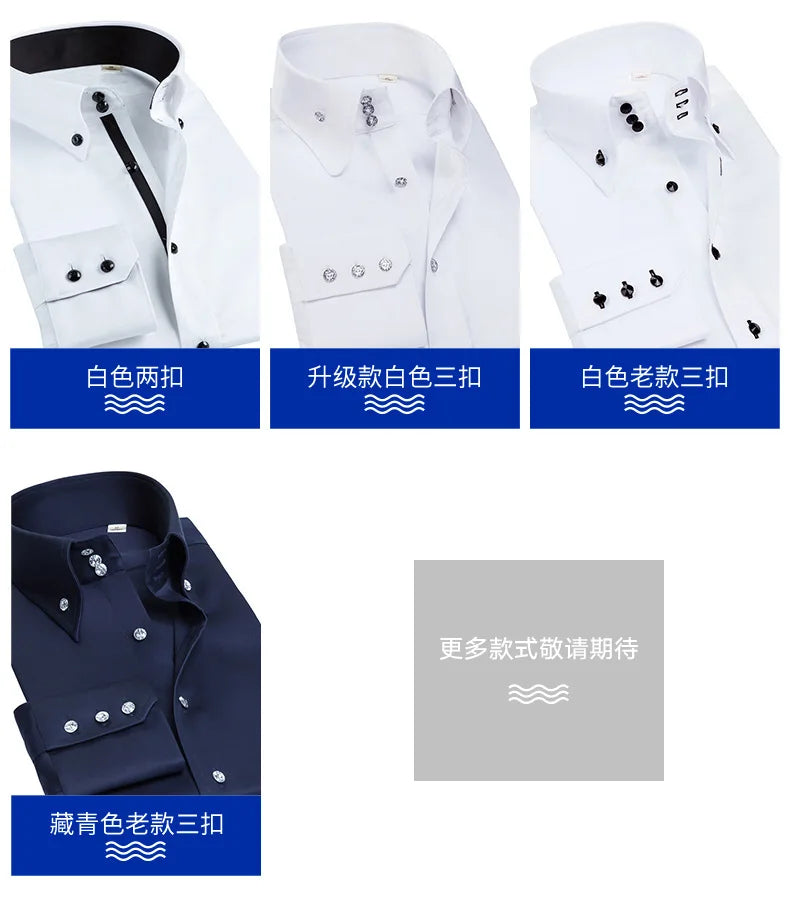 Men's Stretchy Long Sleeve Shirt Crystal Buttons Business Casual Slim Fit Dress Shirts for Men Trendy Traf Homme TS-928