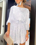 Fashion sequined Pearl color waist dress evening dress skirt women's dress