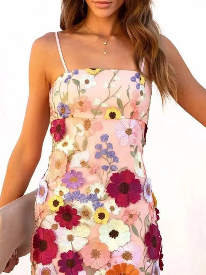 Elegant Temperament, lady Flower Mesh Splicing, Heavy-duty Embroidery, Suspender Dress,woman  Short Skirt, Lace,girl Slimming