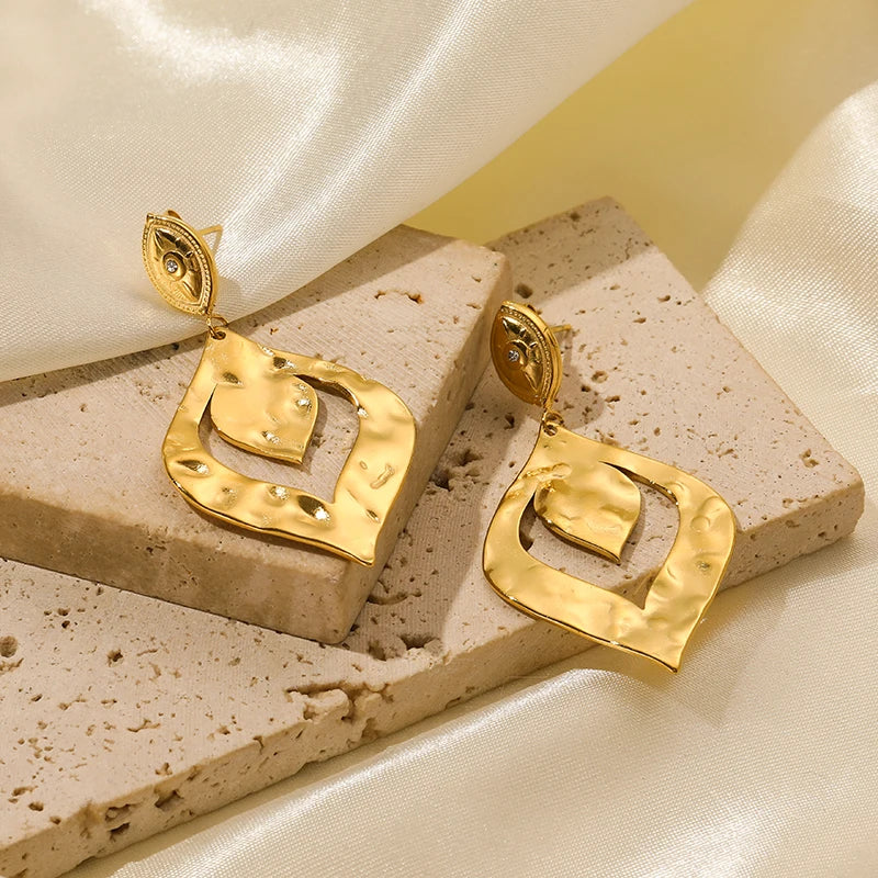 Brincos de argola EILIECK 316L em aço inoxidável dourado, formato de leque, geométrico, estilo boêmio, para mulheres, pingente de orelha, joia, presente para festa