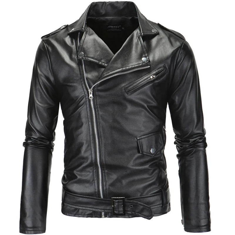 Jaquetas de couro masculinas para motocicleta, zíper oblíquo, slim, nova moda, couro sintético, camurça, casacos casuais, jaquetas de couro 4XL