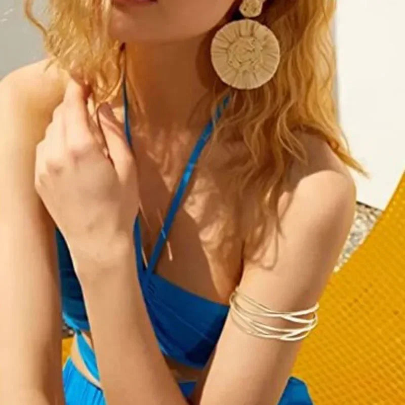 Punk Hollow Alloy Bangles for Women Gold Silver Color Cuff Bracelet Open Adjustable Arm Bracelets 2024 Summer Fashion Jewelry