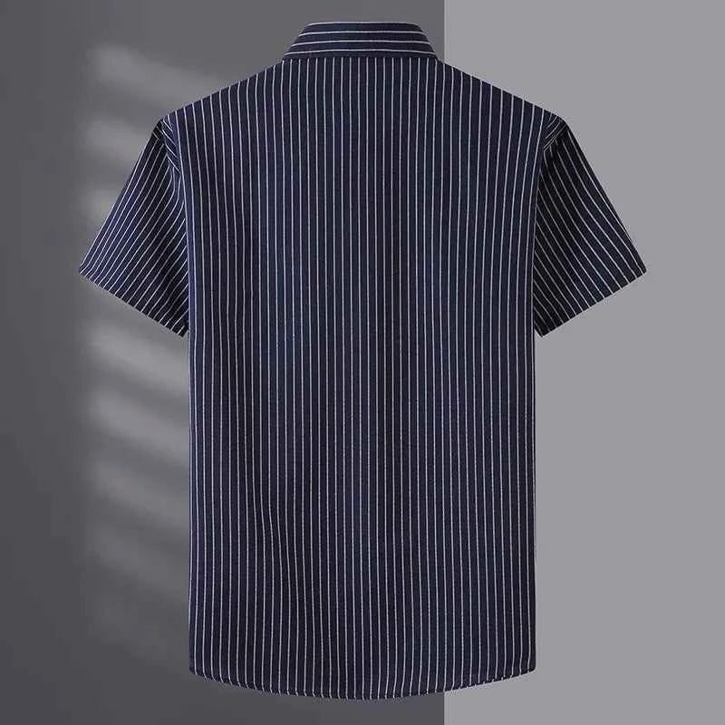 New Summer Men Striped Short Sleeve Shirt Men Dress Shirts Pure Color Business Work Button Up Shirt Big Social Korean Clothes