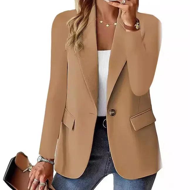 Fashion women's autumn long sleeved solid color cardigan small suit jacket women's casual button casual suit jacket - CRAVO ROSE