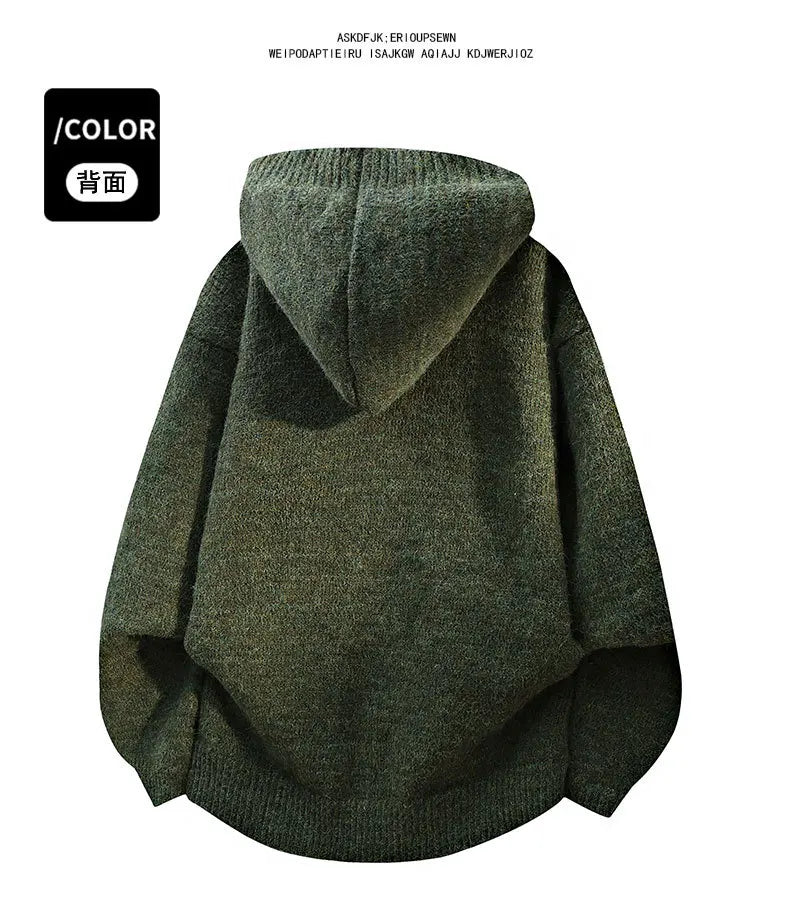 Men's Hooded Knit Cardigan Button Front Loose Fit Autumn Casual Fashion Warm Comfortable Lazy Style Sweater Outerwear