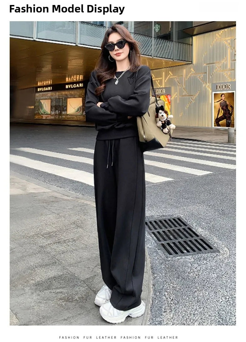 Loose Casual Fashion Sportswear Set for Women plus Size Autumn 2025 Trendy Sweatshirt Wide Leg Pants Two Piece Set