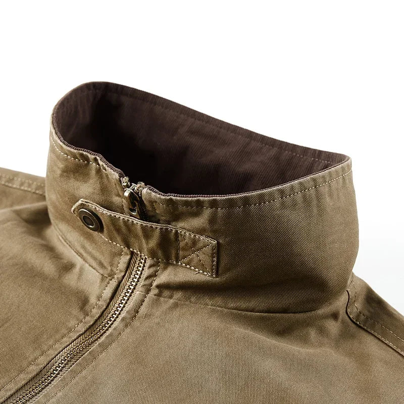 LIBIELIY   TRAF 2025 Spring And Autumn Men's Wash Jacket Comfortable Multi-Pocket Cotton Stand Collar Cargo Jacket Men's