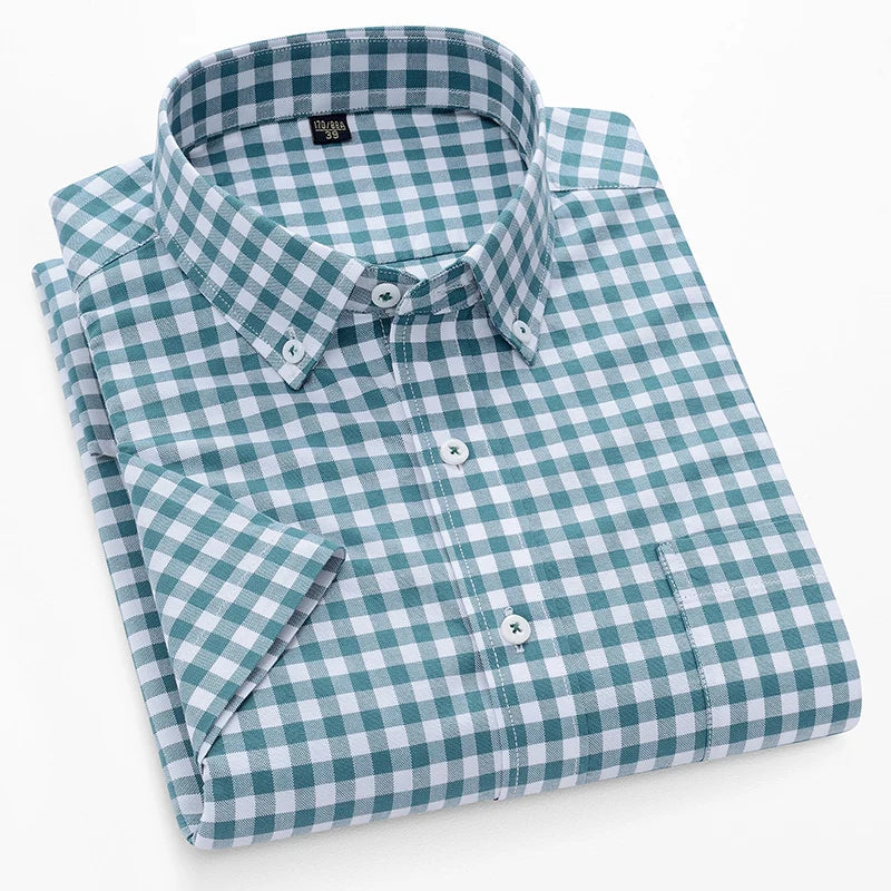 Summer High Quality 100% Cotton  Men Shirts Short Sleeve Dress Shirts Male Slim Social Business Blouse Solid Color Oxford Shirt