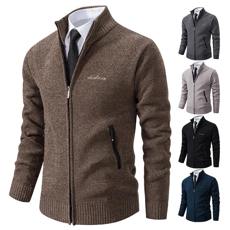 Malhas Primavera e Outono Masculino Gola Alta Cardigan Quente Grosso Suéter Inverno Solto Casaco Casual - CRAVO ROSE