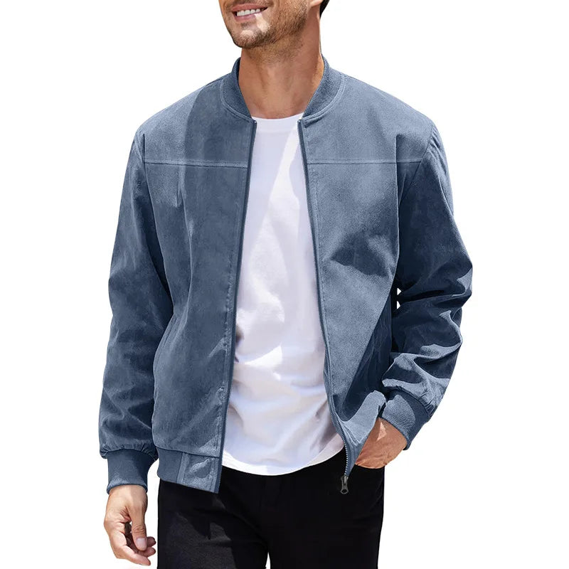 New Autumn Pilot Bomber Jacket for Men's Casual Plus Size Suede Zipper Stand Up Collar Top Traf Jacket Coats Men Clothing