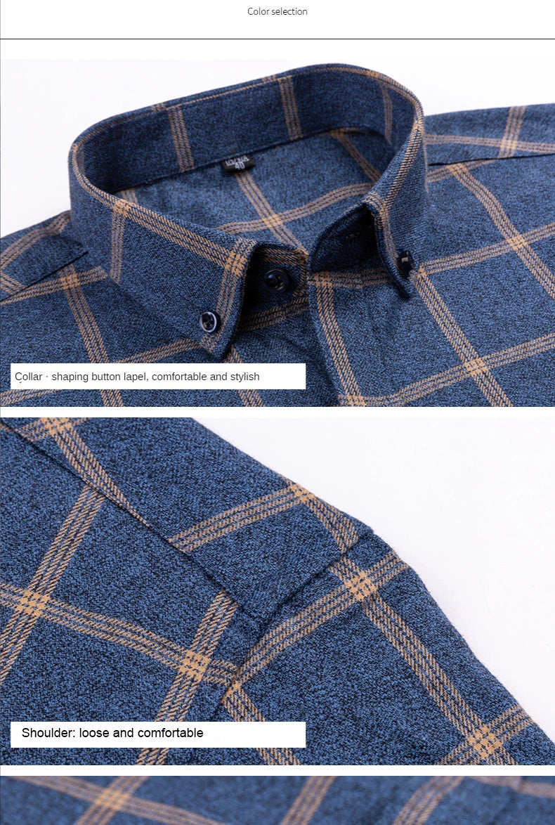 Pure Cotton Men's Plaid Shirt Long Sleeve Regular Fit Men Casual Oversized Shirt Leisure Autumn Male Clothes New Plus Size
