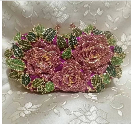 Pedras de cor prata Bolsa de embreagem de dinheiro para mulheres, bolsas nupciais cristal, festa de casamento, bolsa para casamento - CRAVO ROSE