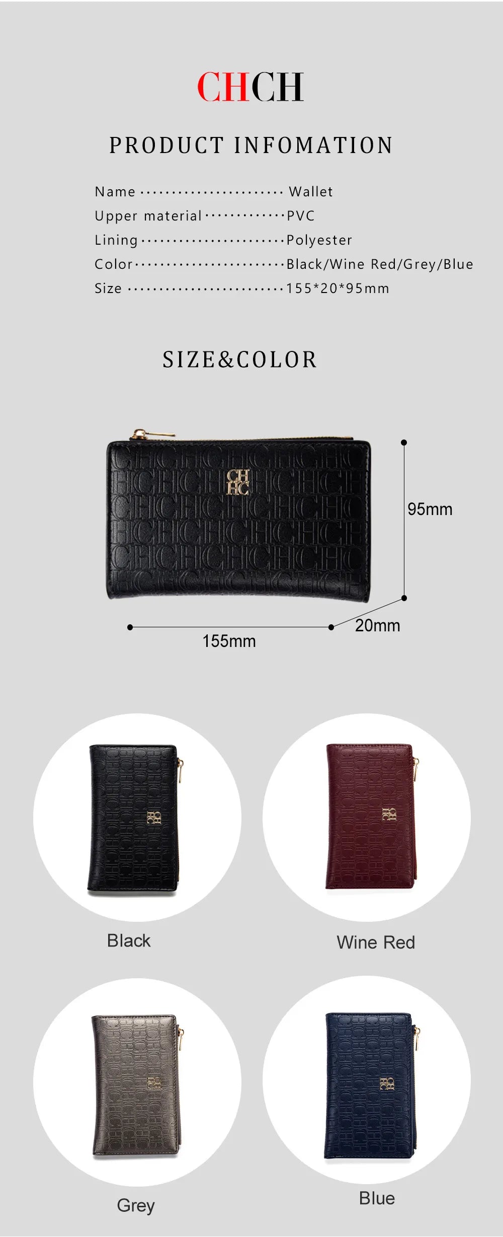 CH Luxury Wallet Card Leather Zipper Letter Printed Short Women's Handbag 2026 Trendy Coin Storage Bag