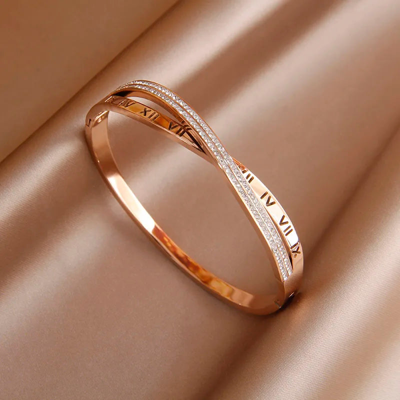 316L Stainless Steel Metal Classic Flower Bangles for Women Fashion Brand Jewelry Delicate Bowknot Bracelets Accessories