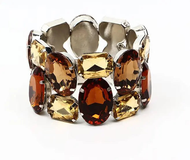 Fashion Exquisite Wide Elastic Color Rhinestone Bridal Bracelet for Women