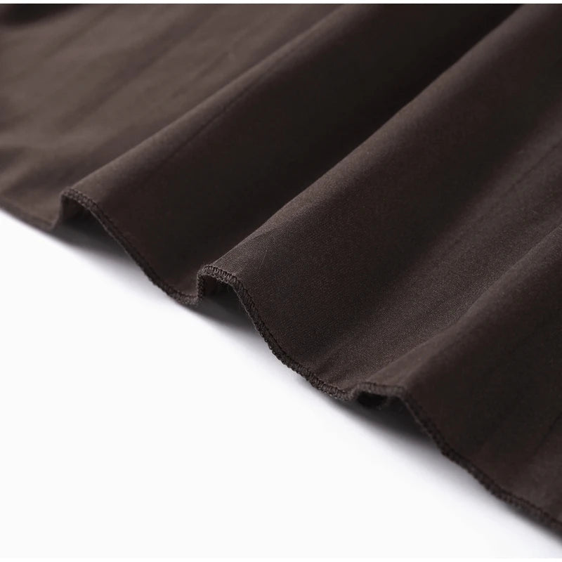 Vestido longo elegante com decote redondo e manga curta, moda feminina, liso, plissado, gaze, patchwork, 2025, novo, para escritório