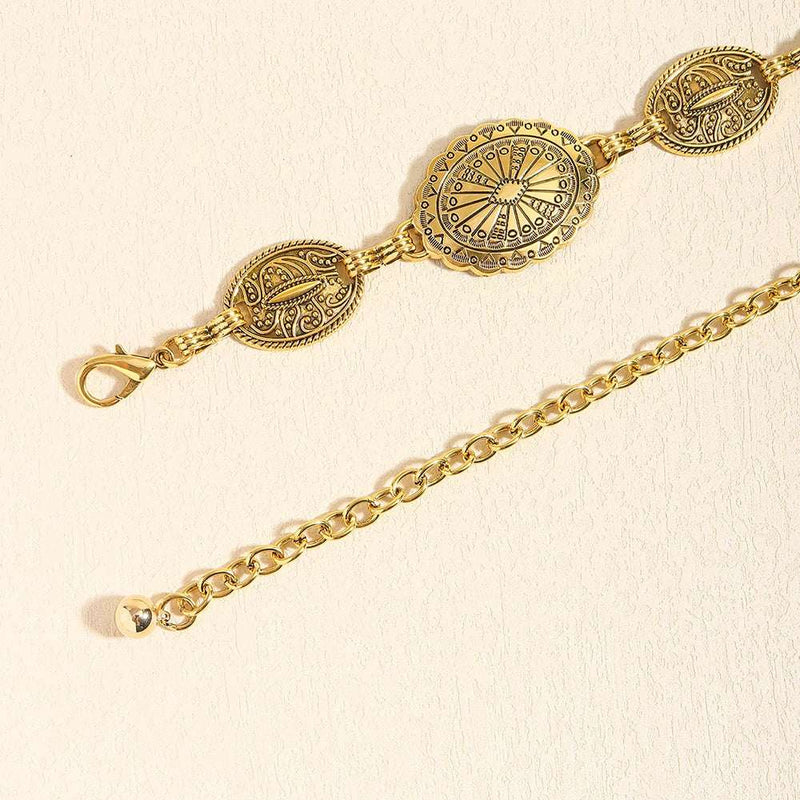 Retro style women's metal waist chain accessories Decorative circle carved chain belt high style accessories