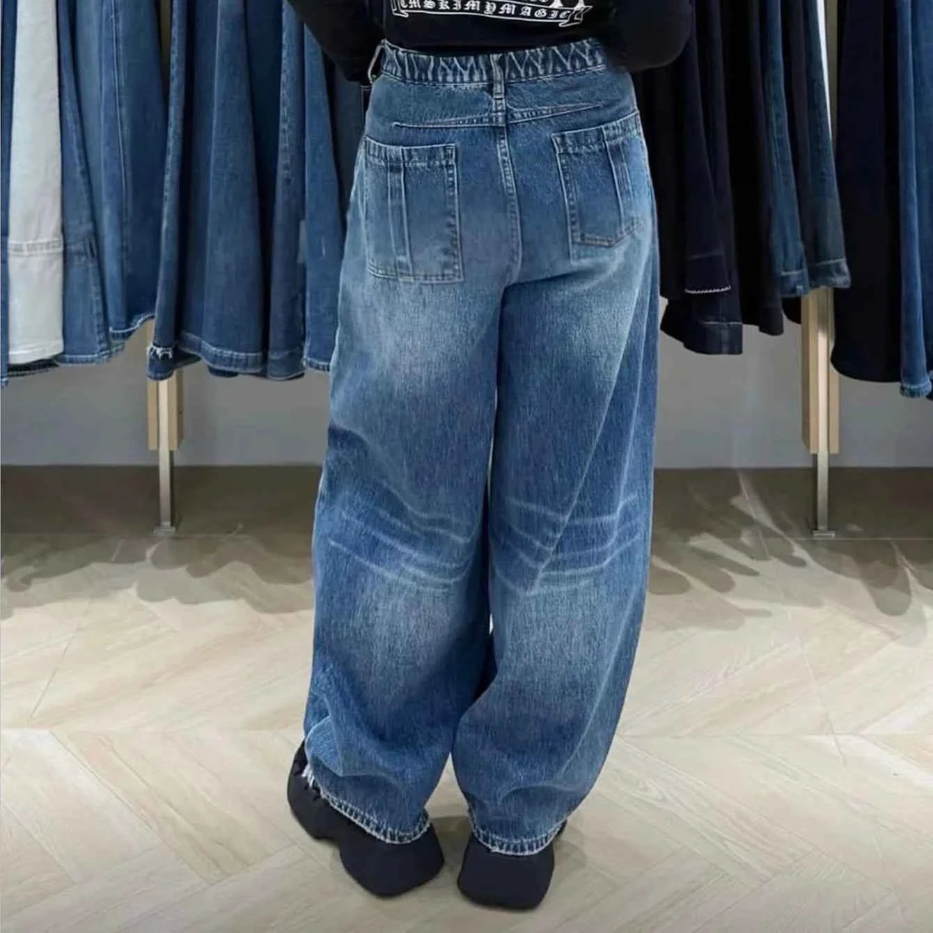 Denim Pant Women Jeans Vintage Wide Leg Long Pants Slim Fit High Waist Straight Trousers Y2k Streetwear Elegant Work Casual