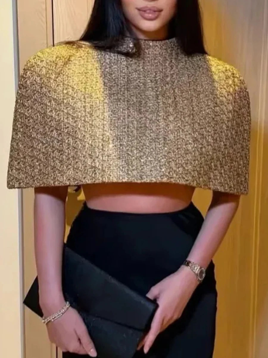 TWOTWINSTYLE Gold Loose Spliced Folds Chic Wraps for Women O Neck Sleeveless Elegant Intellectual Wrap Female Summer Fashion New
