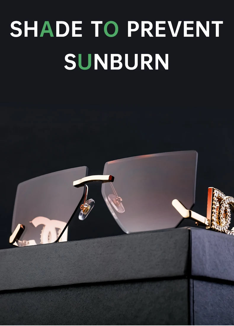 Óculos de sol quadrados sem aro punk femininos, armação de metal, design de marca de luxo, óculos retrô para mulheres, proteção UV400, 2025