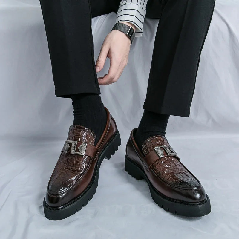 Mens Loafers Party Business Thick Soled Men Leather Shoes Dress Platform Shoes Comfortable Fashion New Casual Shoes for Men