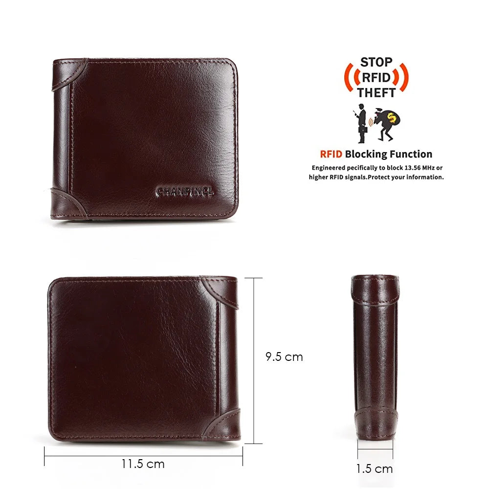CHANPINCL Men's Italian Top-Grain Cow Leather Short Tri-Fold Wallet – RFID Blocking & Gift Box
