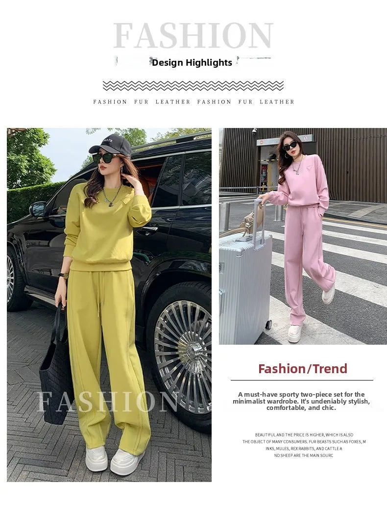 Loose Casual Fashion Sportswear Set for Women plus Size Autumn 2025 Trendy Sweatshirt Wide Leg Pants Two Piece Set