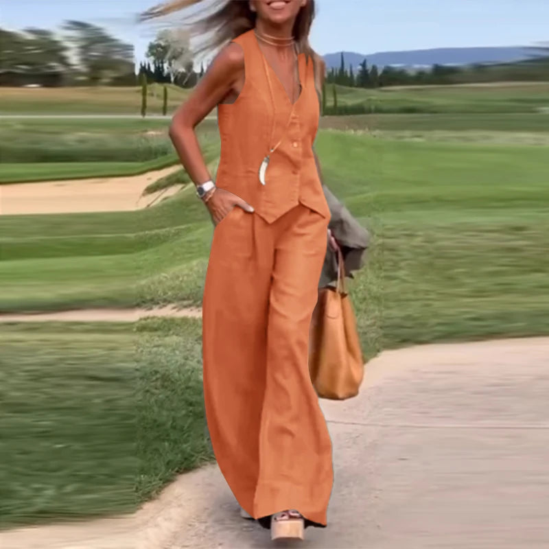 conjuntos de coletes casuais e calças elegante de 2 peças   calça de pernas largas