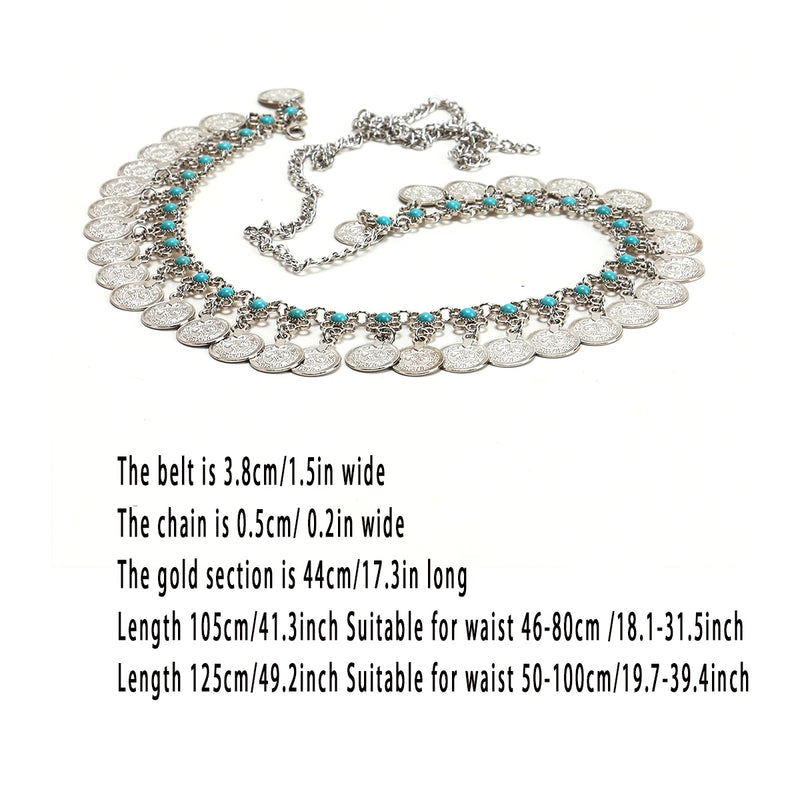 Retro coin Pendant belly Dance Waist Decorateive chain tassel Belt For Women accessories Ladies's Bohemia Girdle Dress catwalk