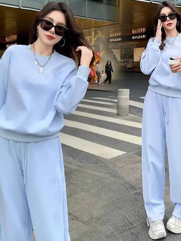 Loose Casual Fashion Sportswear Set for Women plus Size Autumn 2025 Trendy Sweatshirt Wide Leg Pants Two Piece Set