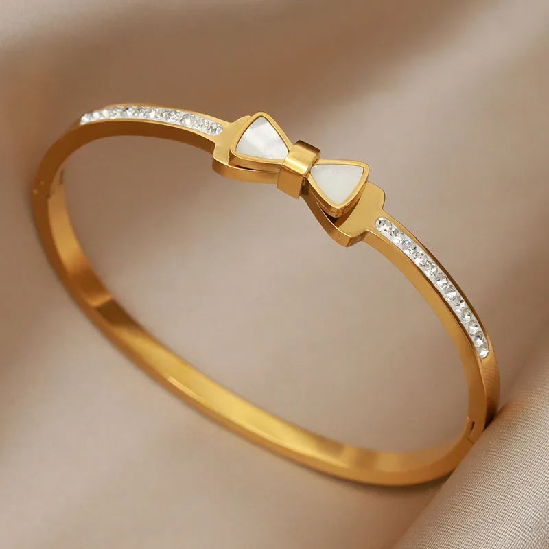 316L Stainless Steel Metal Classic Flower Bangles for Women Fashion Brand Jewelry Delicate Bowknot Bracelets Accessories